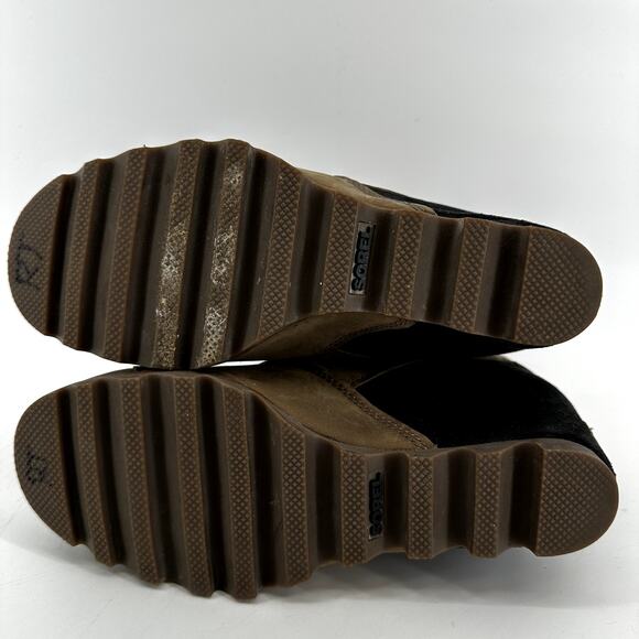 Sorel Joanie Sweater Wedge Boots Slip On Waterproof Snow Leather Tan Black 8.5 - Picture 7 of 7